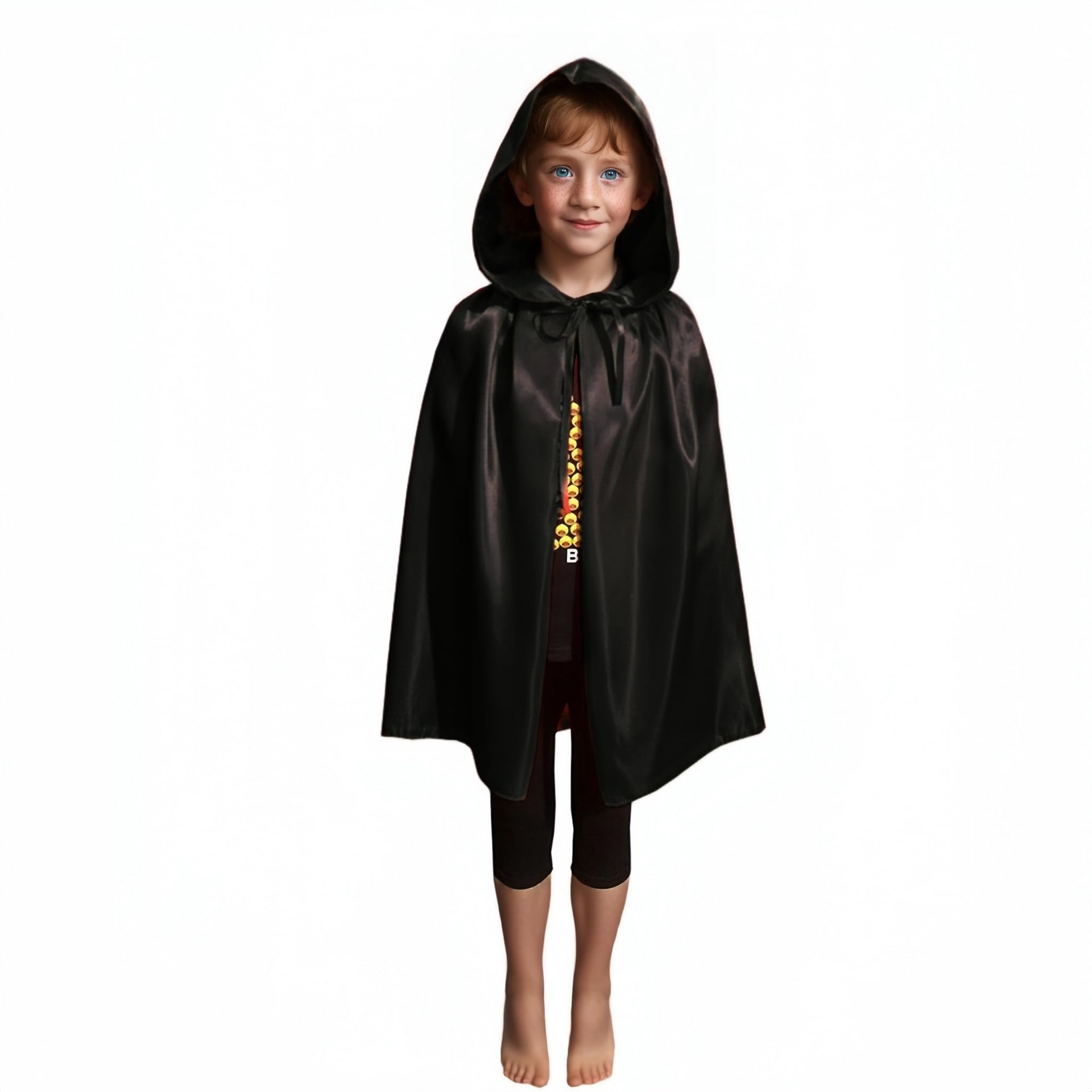 Proumhang Black Hooded Cape Kids Hooded Robe Cloak Witch Cloak Vampires Cape Devil's Cloak Grim Reaper Cape for Boys Girls Halloween Masquerade Christmas Cosplay Fancy Dress Party 80cm/31.5" - Image 3