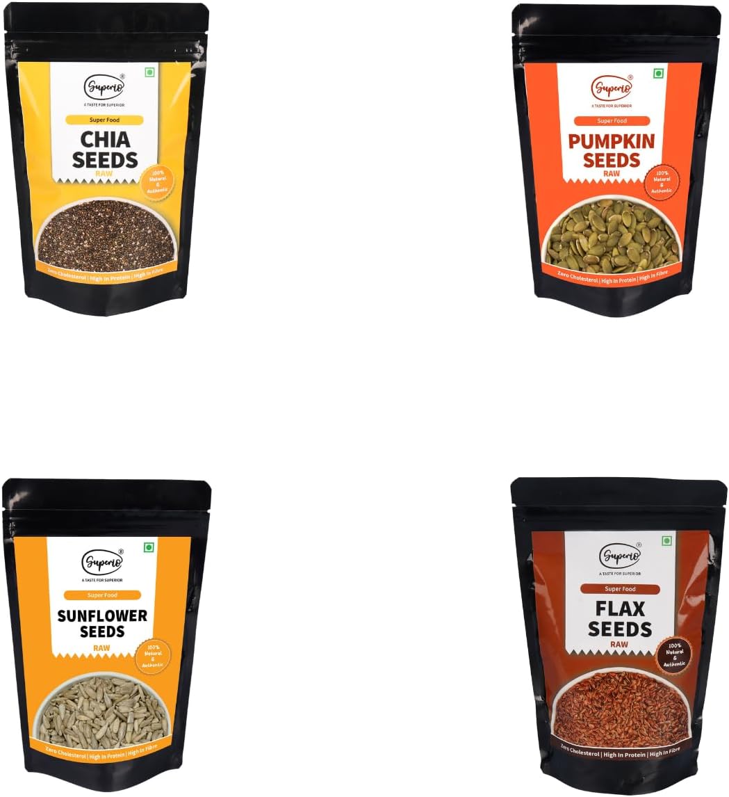 Superio Edible Seeds Combo 700g (Chia Seeds 150g+ Sunflower Seeds 150g + Pumpkin Seeds 150g + Flax Seeds 250g) - Healthy Seeds | Seeds For Eating