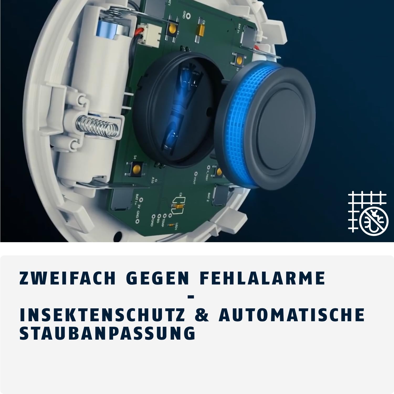 ABUS Rauchmelder Prefira 10 - Q-Label zertifizierter Rauchwarnmelder mit 10-Jahres-Batterie, großer Prüftaste, Fehlalarm-Schutz mit Insektenschutzgitter und Verschmutzungskompensation