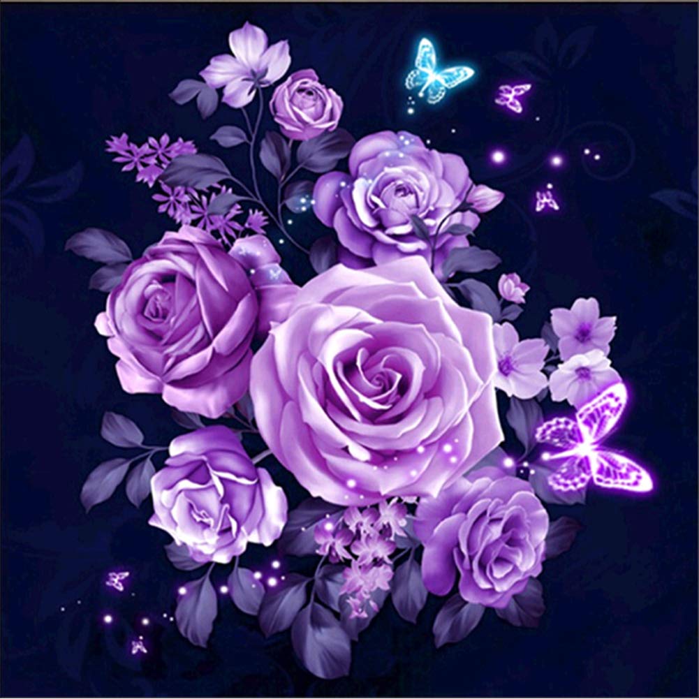 UPABLUNSO Diamond Painting Kits for Adults,Diamond Art Butterfly Rose Flowers HD Canvas DIY 5D Full Drill Round Crystal Gem Arts Diamonds Craft Paint for New Home Wall Decor 12x12in