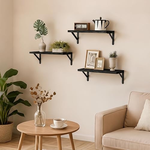 Miniatura 2 de Fixwal Estantes flotantes para pared, estantes de madera montados en la pared para dormitorio, baño, sala de estar, almacenamiento y decoración de