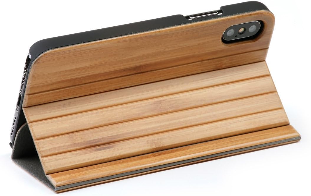 WOLA Mobile Phone Case Compatible with iPhone XS and iPhone X Wooden Forrest Flip Case Real Wood