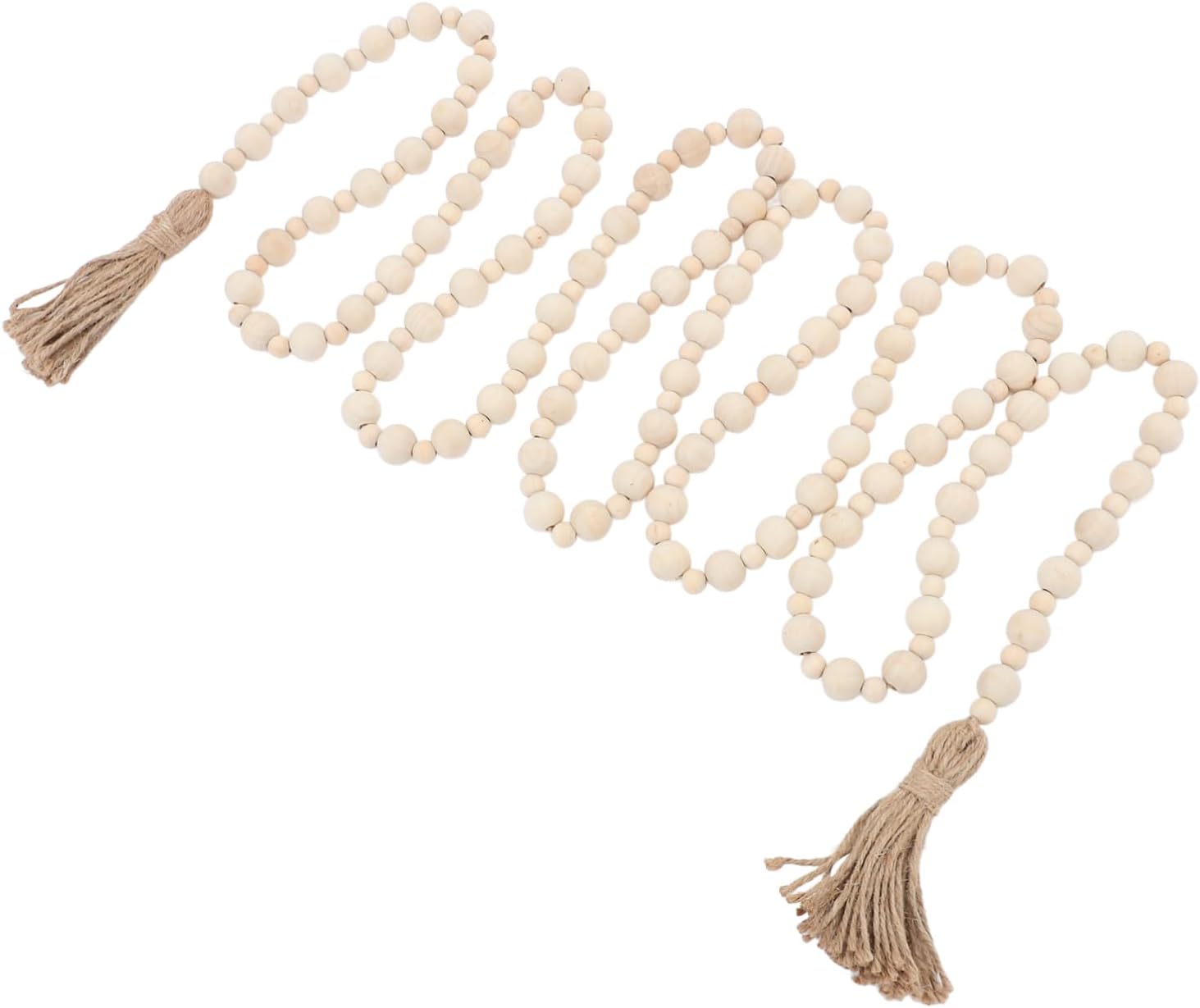 1Pc Wooden Bead Garland with Tassels Nordic Style Wall Hanging Decor for Room Bedroom Living Room and Playroom Natural Beads Wreath for Creative Home Decoration