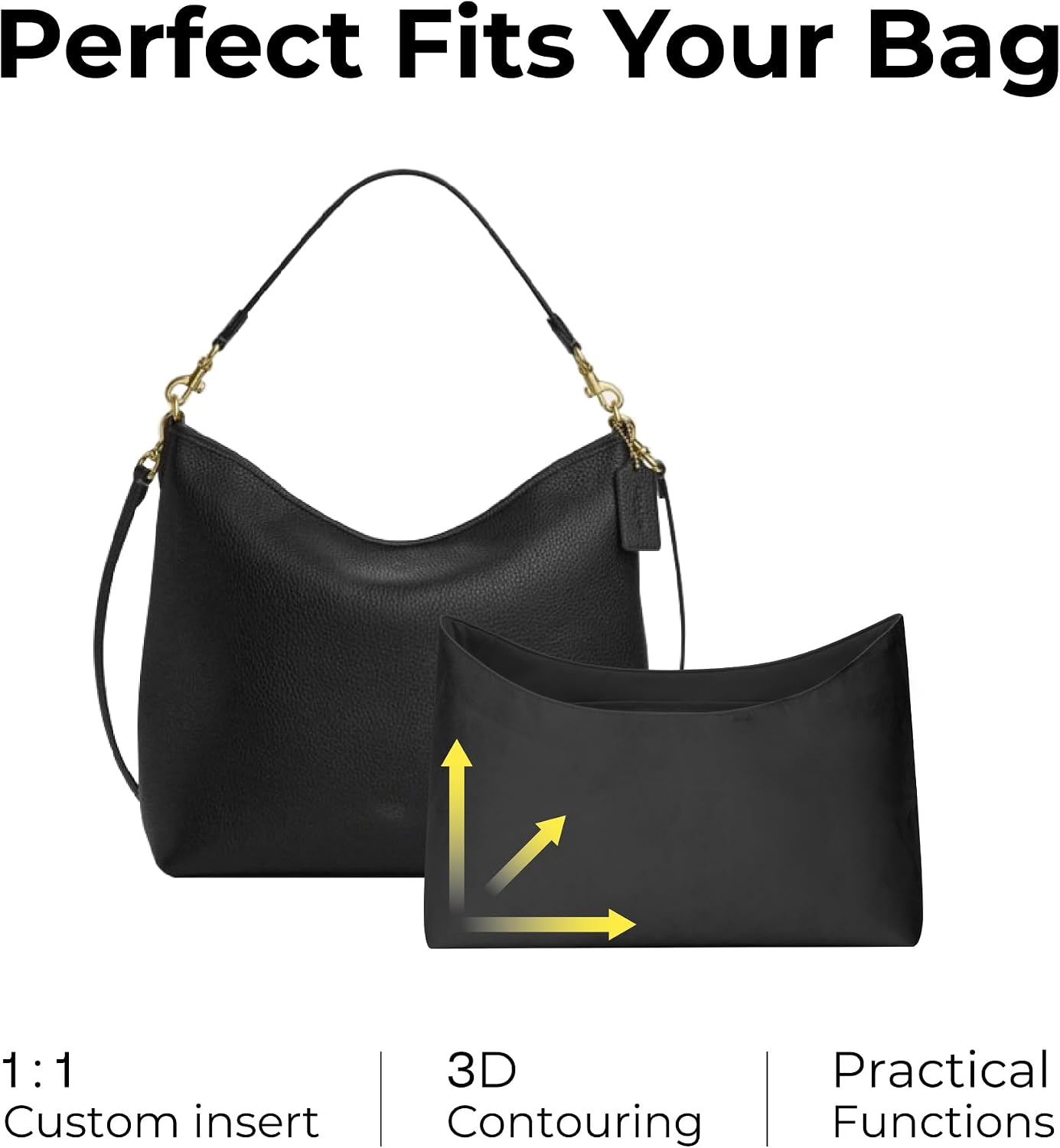 Handbag Organizer Insert for COACH Laurel Large Shoulder Bag (Large Laurel 36cm length), Custom Fit Inside Premium Matte Black Lightweight WaterResistant Tote Bag Insert