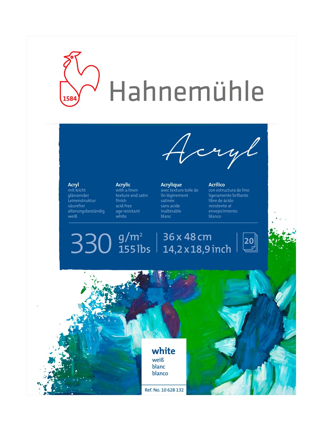 Hahnemühle Acrylmalblock, 330 g/m², leicht glänzende Oberfläche, Leinenstrukur, 20 Blatt ideal für Acrylfarben, 36 x 48 cm