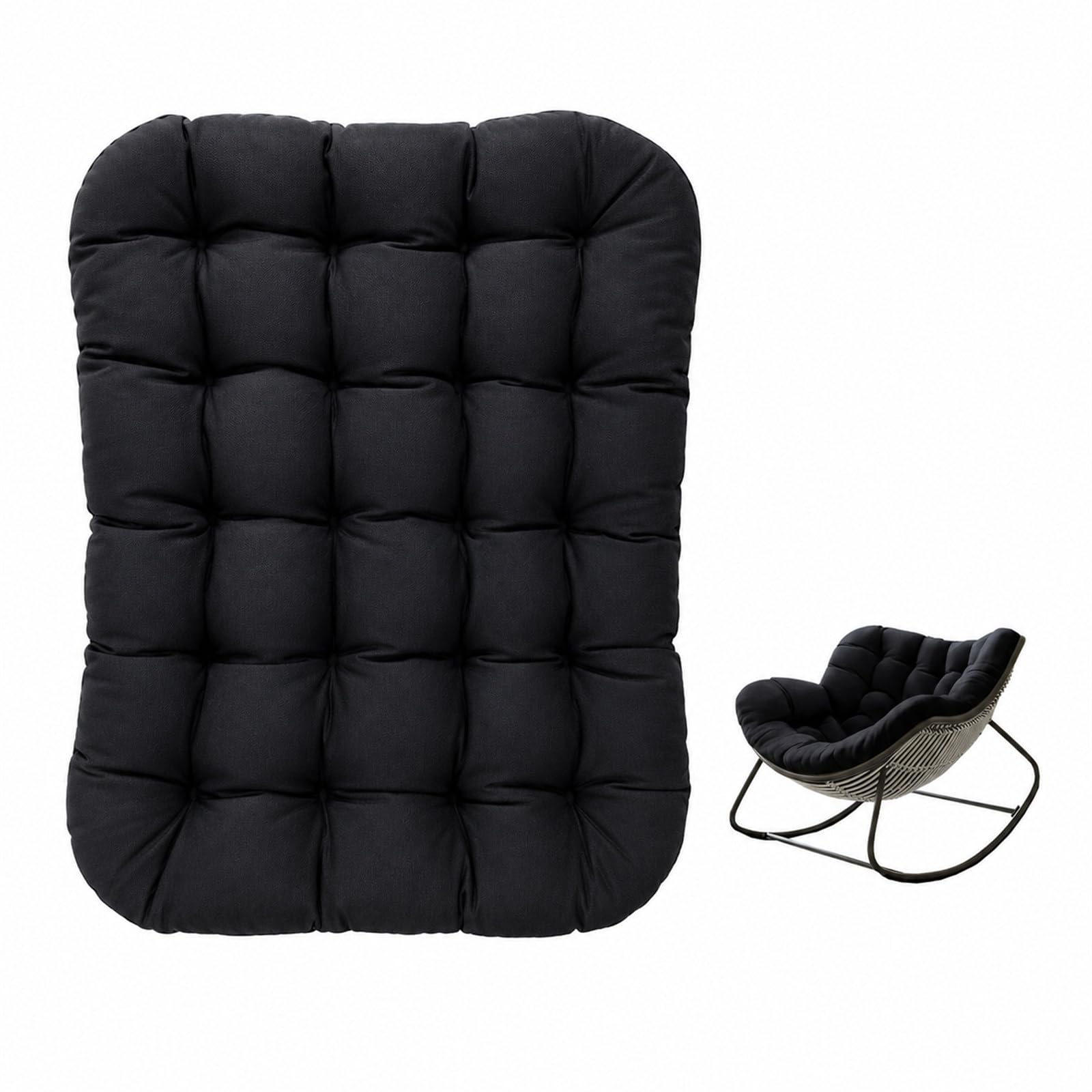 Hiseng Patio Egg Rocking Chair Cushion, Rattan Papasan Chair Cushion, Adults Oversize Indoor Garden Chairs Cushions for Reading Living Room Front Porch Balcony Lawn, without chairs (Black)