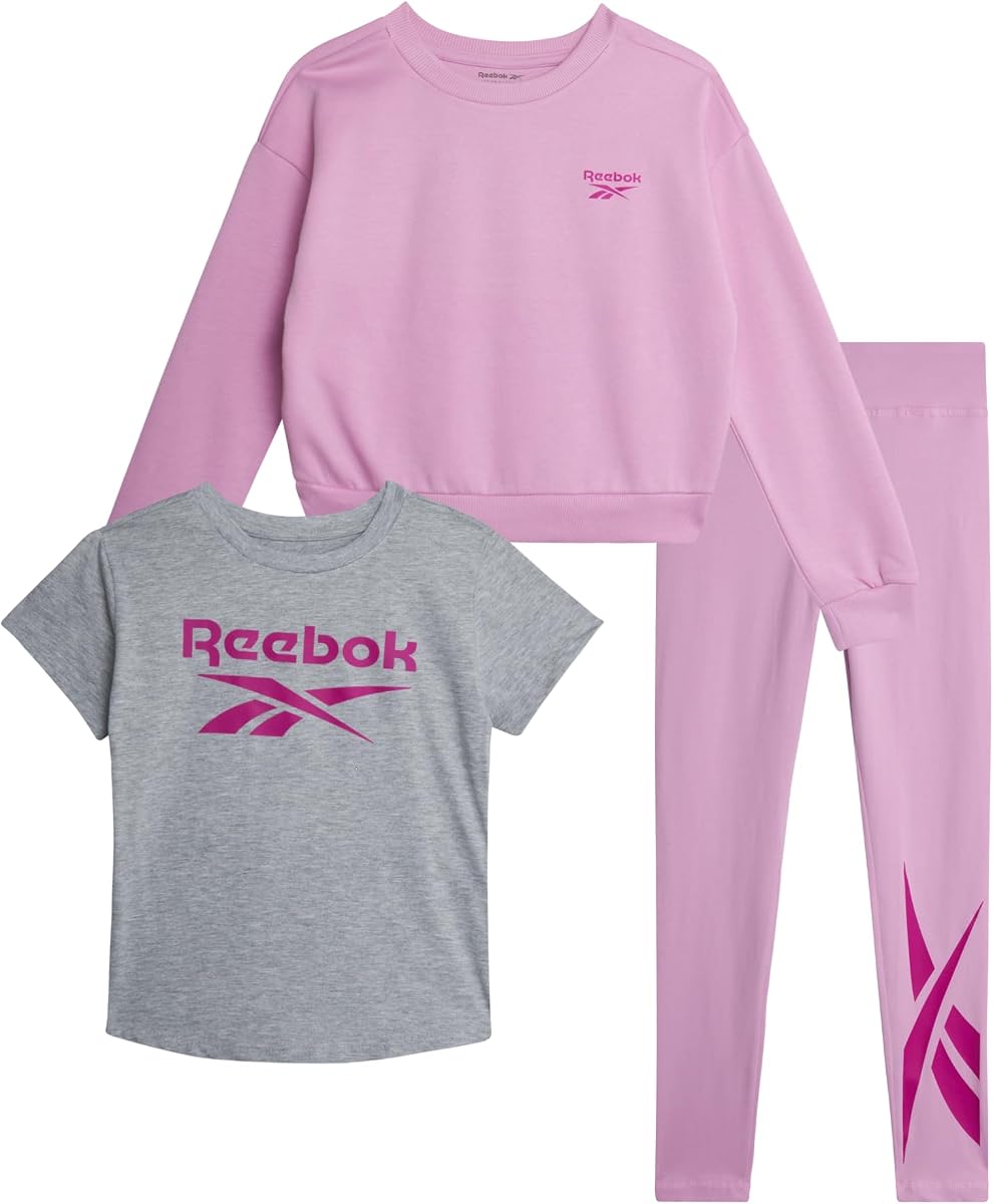 Girls Active 3-Piece Set - Crew Neck Tee, Sweatshirt & Leggings | Sporty Street-Ready Style with Stretchy Fabric, Mix-and-Match Layers for Breathable All-Day Comfort at Play or School
