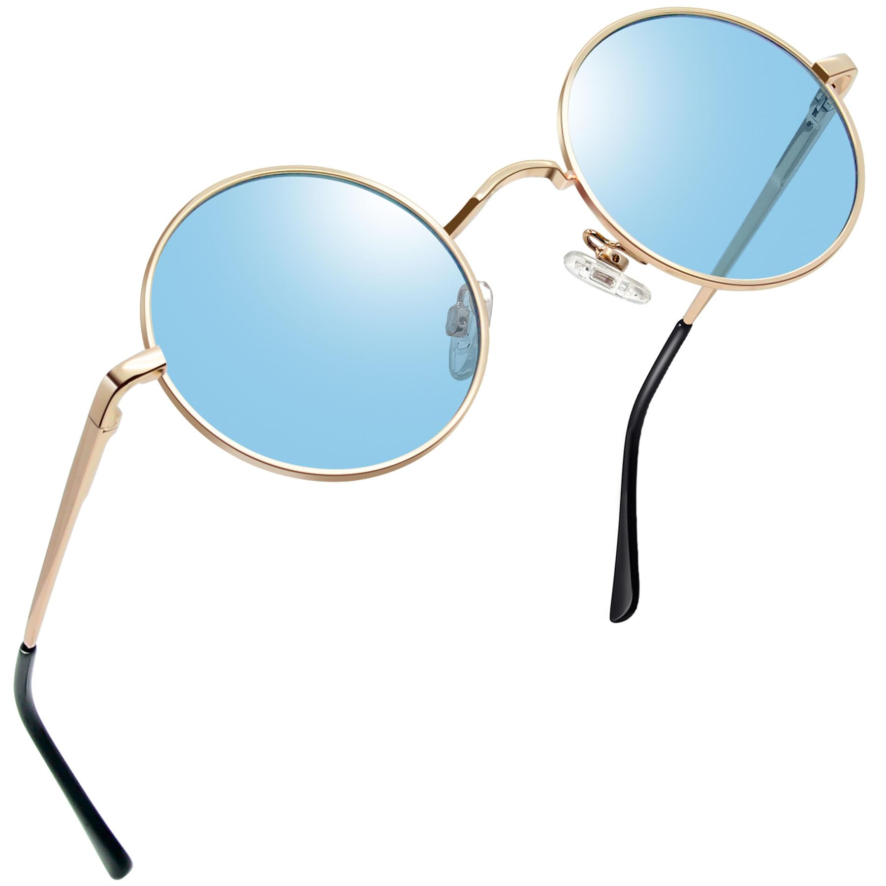 Joopin Occhiali da Sole Uomo Donna Rotondi Vintage Polarizzati UV400 | Montatura metallo sottile tondi piccoli hippie retrò lenti specchio unisex adulti