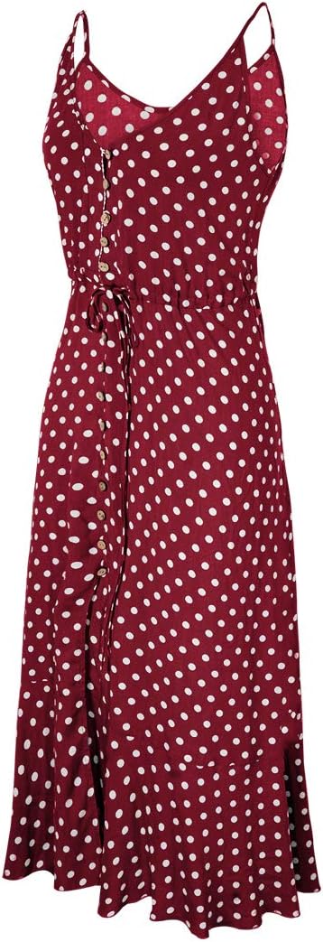 BROVAVE Women's 2026 Summer Casual Boho Sundress Polka Dot Spaghetti Strap V Neck Flowy Midi Dresses - Image 4