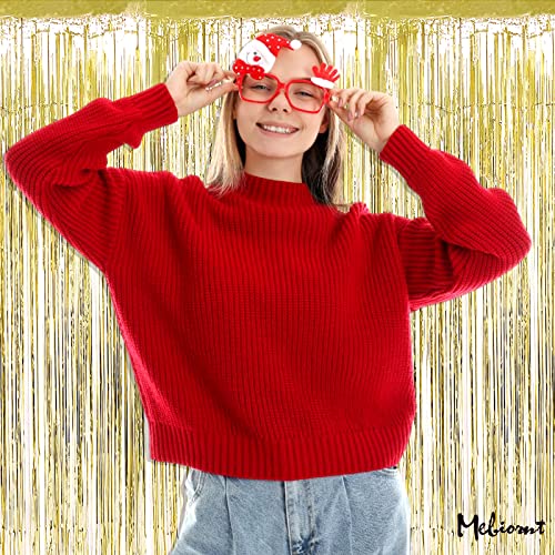 Image of 4 Pack Light Gold Fringe Curtain Backdrop, 3.2Ft x 9.8Ft Metallic Tinsel Foil Fringe Streamers Background for Photo Booth Birthday Wedding Baby Shower Carnival Easter Mother's Day Party Decorations