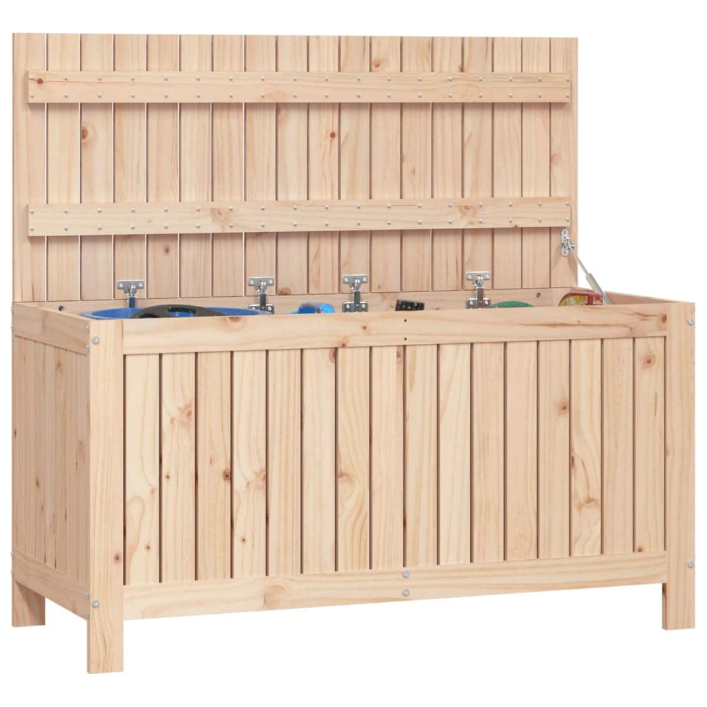 Gartentruhe aus Massivholz Kiefer 115x49x60 cm mit Gasdruckfeder Deckel und Belüftungslatten, Stauraum Box für Garten Geräte und Zubehör, Aufbewahrungslösung