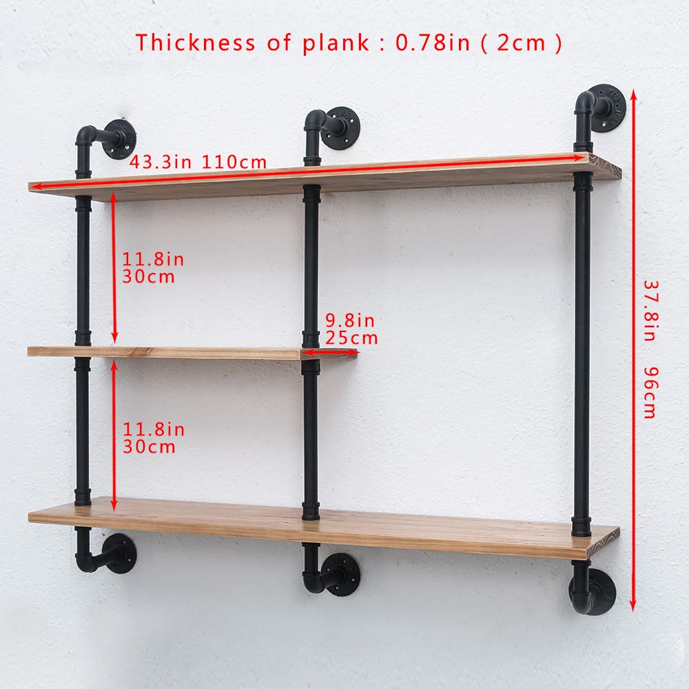 Industrial Pipe Shelving Wall Mounted,3 Tier Wall Shelf Unit Bookshelf