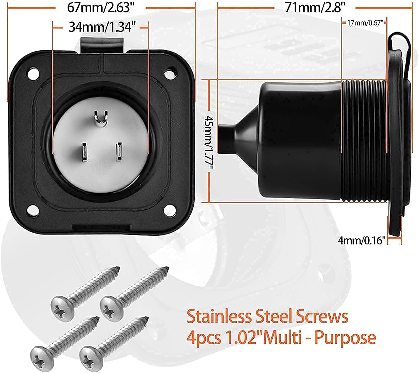 Bundle |WELLUCK 15 Amp 125V AC Power Inlet Port Plug with Integrated 18" Extension Cord, NEMA 5-15 RV Flanged Inlet with Waterproof & Back Cover, 2 Pole 3-Wire Shore Power Plug for Boat