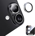 MAGIC JOHN pour iPhone 16/16Plus Protecteur d'objectifs pour caméra, Ultra HD Anneau individuel en métal, 9H Verre trempé, avec kit d'installation, ensemble de 2, Effacer