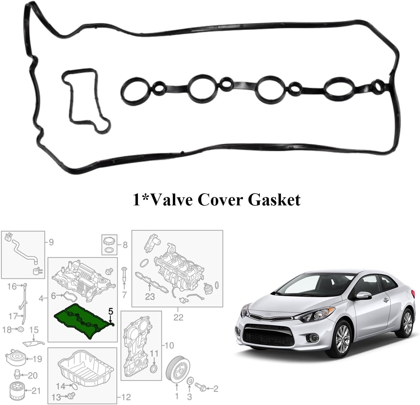 Head Gasket Set Compatible with 2013-2017 Hyundai Veloster Sonata & Kia Optima Forte5 Forte Koup 1.6L L4 – Replaces HGS4307 – Gamma DOHC Engine Gasket Kit (Bolts Not Included)