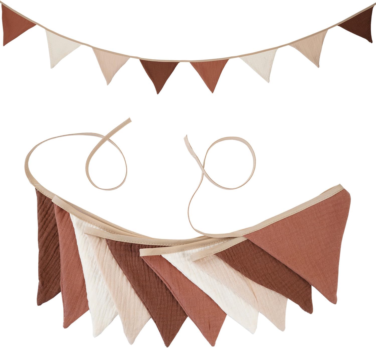 Pennant Banners Bunting Flags Beige and Coffee, Garland Triangle Banners Fabric for Boho Shower Wedding Party Decorations Nursery Playroom Decor(Beige Coffee) - Image 4