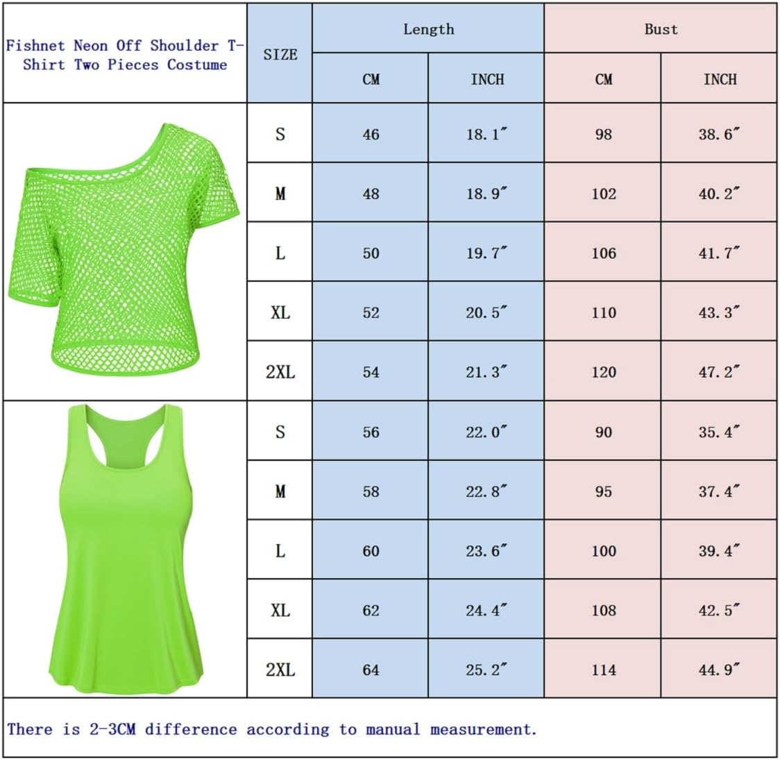 Yuriko Women 80s Outfit Party Costumes Fishnet Neon Off Shoulder T-Shirt Two Pieces With 80s Fancy Dress Costume Accessories - Image 7