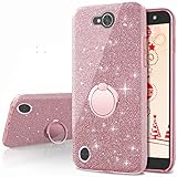 LG X Power 2 Case,LG X Charge Case,LG Fiesta 2 Case, LG Fiesta LTE Case,LG K10 Power Case,Silverback Girls Bling Glitter Sparkle Case With Ring Stand, TPU Outer Cover + Hard PC Inner for LG LV7 -RG