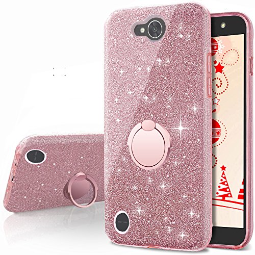 Silverback Compatible for LG X Power 2 Case,LG X Charge Case,LG Fiesta 2 Case, LG Fiesta LTE Case Girls Bling Glitter Sparkle Case with Ring Stand, TPU Outer Cover + Hard PC Inner RG