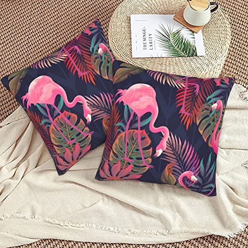 Abucaky Pillowcase Set Of 2 Tropical Plants Pink Flamingos Throw Pillow Covers Shells For Couch Office Bedroom Home Decoration 18 X 18 Inches #TOP4