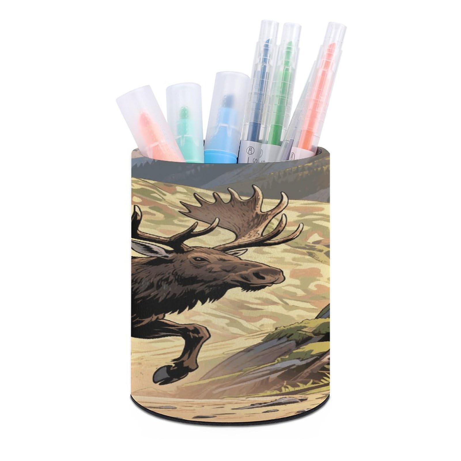 VstaDank Hunting Camo Deer Pen Holder for Desk Makeup Brush Holders Stylish Pen Cup Cute Pencil Cup Round Pencil Holder Decor Brush Scissor Holders for Multifunctional Office Supplies