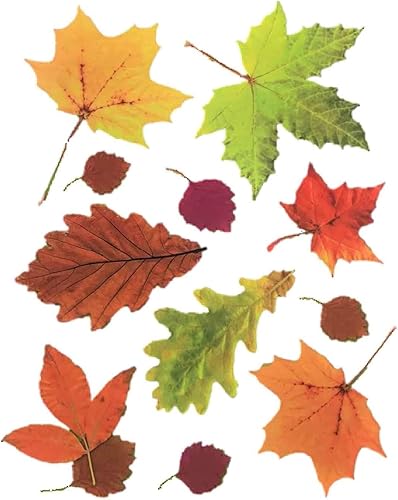 Impact Innovations Hojas de cosecha reutilizables para ventana, hojas de otoño realistas sobre verde (11 adhesivos, 1 hoja)