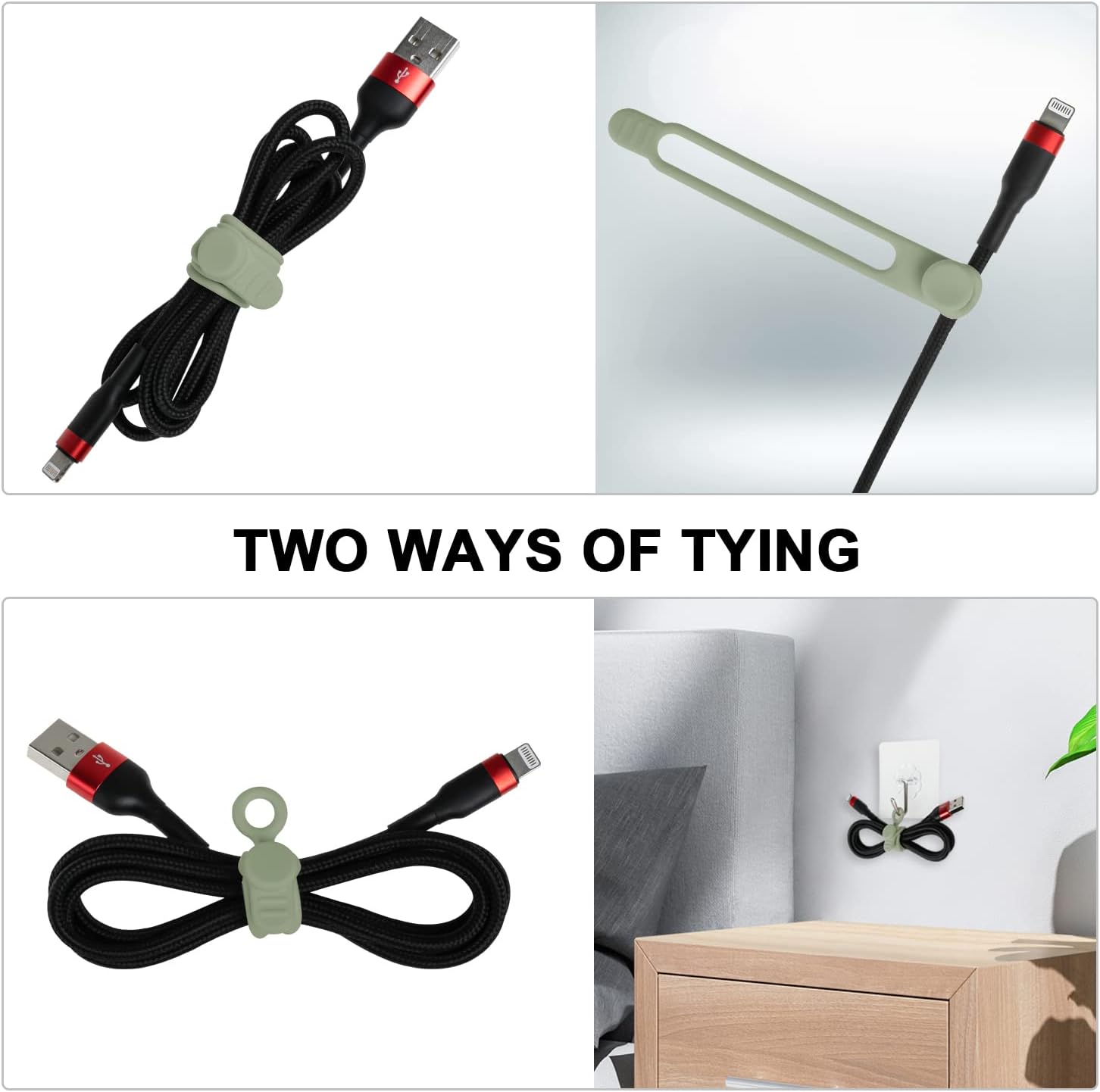 Nearockle 16Pcs Silicone Cable Straps Wire Organizer for Earphone, Phone Charger, Mouse, Audio, Computer, Reusable Fastening Cable Ties Cord Organizer in Home, Office, Kitchen, School (Green)