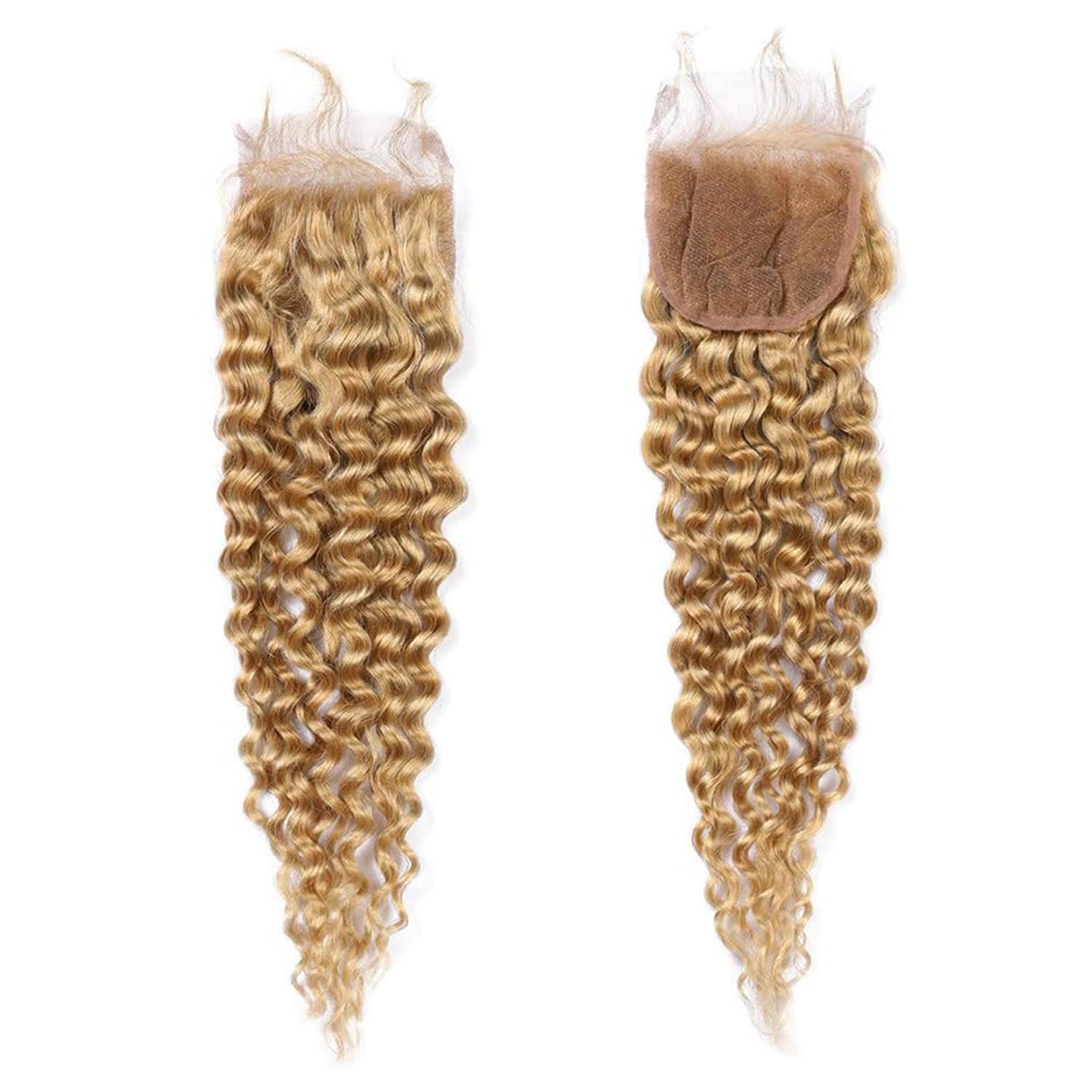 Honey Blonde Curly Human Hair Closure 4X4 Hd Transparent Lace Closure Wet And Wavy Curly Honey Blonde 100% Unprocessed Brazilian Virgin Human Hair 18 Inch