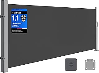SONGMICS Seitenmarkise mit Stahl-Kasten, rostbeständig, ausziehbar, 140 x 300 cm, Windschutz, Sonnenschutz, blickdicht, Seitenrollo, für Balkon, Terrasse, Garten, anthrazit GSA143G02