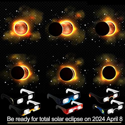 Miniatura 5 de Gafas de eclipse solar 2024 (paquete de 60) con certificación CE e ISO con seis marcos de papel duraderos de diferentes colores para visión solar