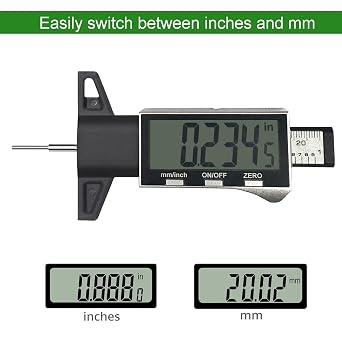 Digital Tire Tread Depth Gauge Large LCD Screen, with 2 Modes: Decimal Inch and Millimeter, Tire Tread Depth Measuring Tool 0-1 Inch, Easy to Read Tread Depth Gauge for Cars, SUV, Motorcycles (White)