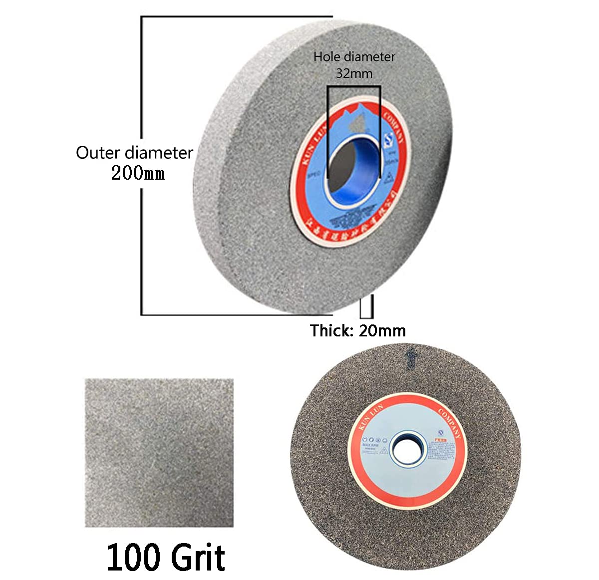 Tarcza szlifierska stołowa, Brązowa korundowa tarcza szlifierska do stołu roboczego 200 mm x 20 32, ziarnistość 46-100(100 Grit)