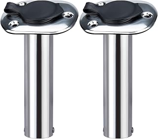 Hoffen 2Pcs Boat Stainless Steel Fishing Rod Holder Flush Mount 15/30/90 Degree with PVC Cap,Inner Tube and Gasket
