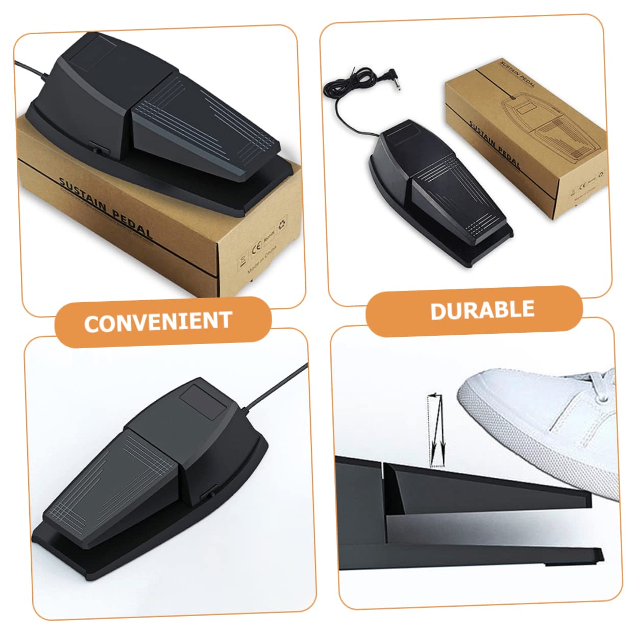 Pedale Sustain per Pianoforte Nero in Gomma Abs Resistente | Tastiera Midi e Sintetizzatore, Accessorio per Strumenti Digitali, Formato