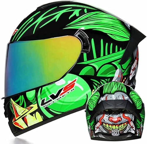 Casco de Motocicleta de Cara Completa Aprobado por DOT Casco de Motocicleta Ciclomotor Bicicleta de Calle Carreras Casco de Choque, Hombres y Mujeres