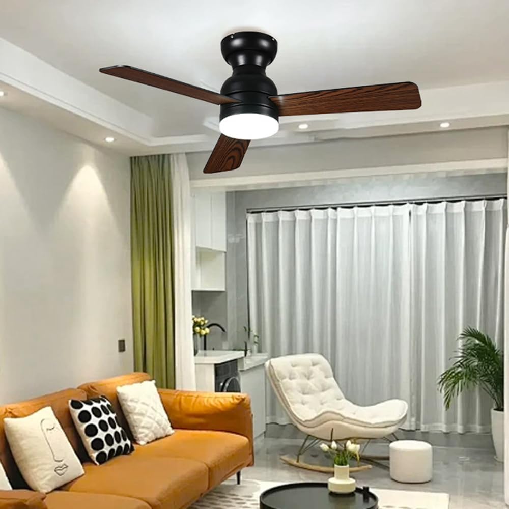 Ceiling Fans With Light 42In Black Modern Ceiling Fan Lights Indoor Quiet Ceiling Fans With Remote Control 3 Blades 6-Speed Reversible Ceiling Fan LED Lights For Bedroom Patios Living Room Garage Fan
