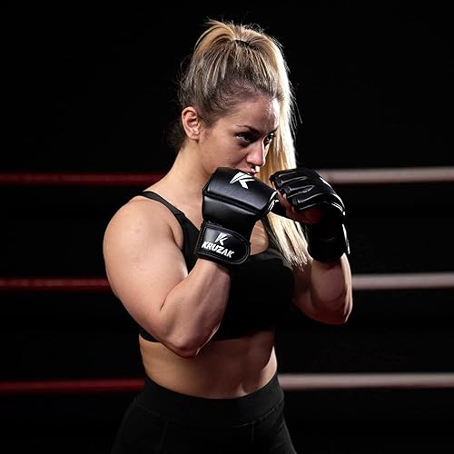 Miniatura 9 de Kruzak MMA Gloves, Men and Womens Half-Finger Boxing Mitts, Hand Wraps with Open Palms for Grappling, Kickboxing, Sanda, Sparring, Muay Thai