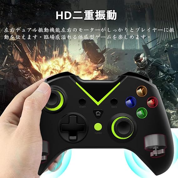 Amazon Co Jp Xbox ワイヤレス コントローラー 新登場 2 4ghz 無線 Xbox Series X ゲームパッド Turbo連射機能 二重振動 ジャイロセンサー搭載 人間工学 高耐久ボタン 反応速い 遅延なし 長時間使用可能 日本語取扱説明書付き ブラック グリーン ゲーム