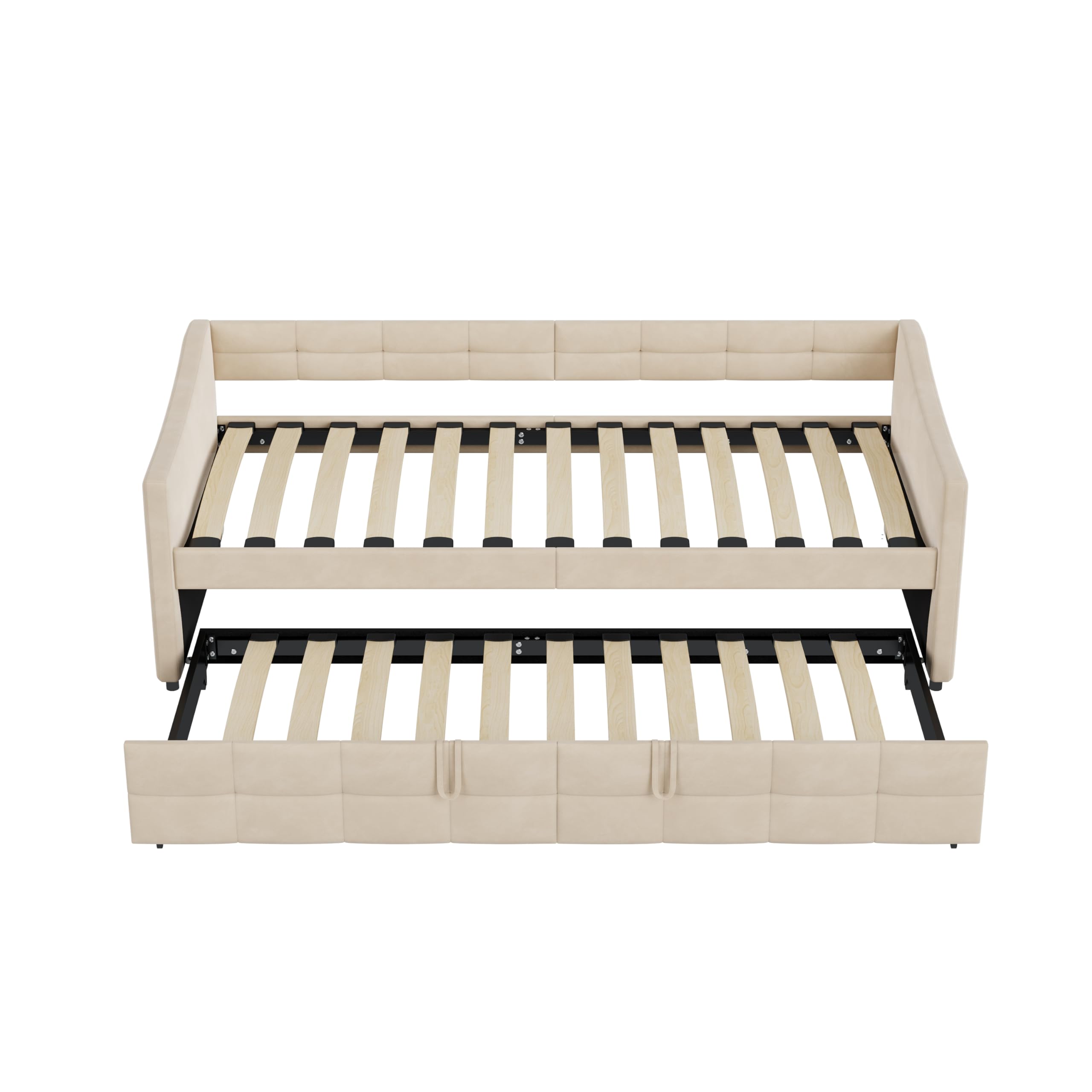 Sofá cama Convertible 90 x 200 cm con cama nido y sofá cama de 2 plazas con somier de láminas, marco de cama acolchado para adolescentes adultos, terciopelo, sin colchón (Beige 3)