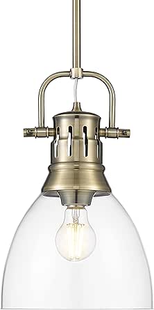 Golden Lighting Duncan Small Pendant with Rod in Aged Brass with Clear Glass