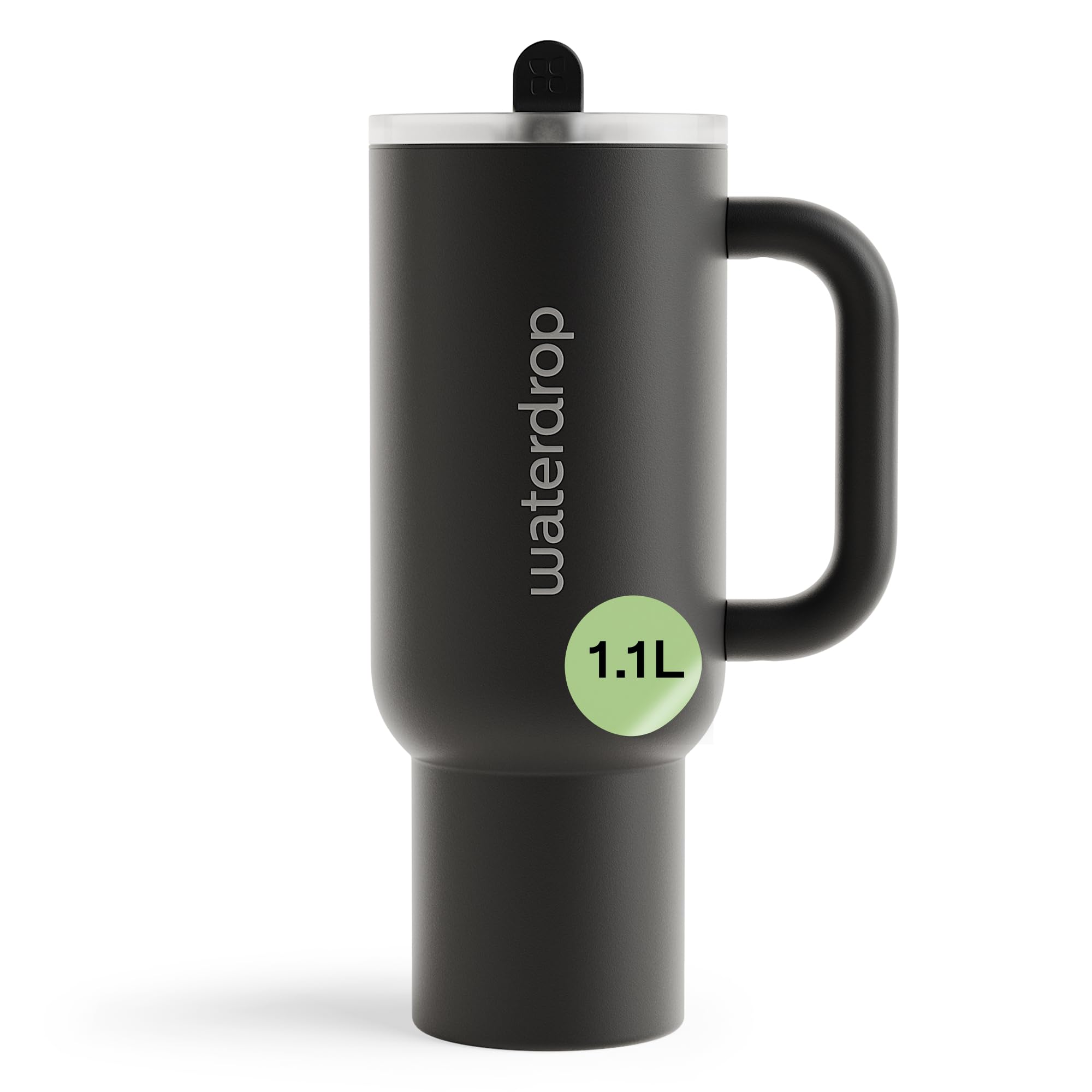 waterdrop® Thermobecher mit Strohhalm 1,1L – Auslaufsichere, robuste Trinkflasche mit aufklappbarem Trinkhalm, Hält 12h kalt, Trinkbecher mit Deckel, isolierte Edelstahlflasche