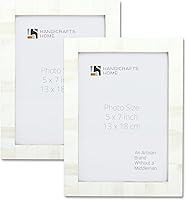 HandicraftsHome Handmade Bone Inlay 5x7 Photo Frame Set of 2 - Boho Chic White Classic Collection Wall & Tabletop Decor