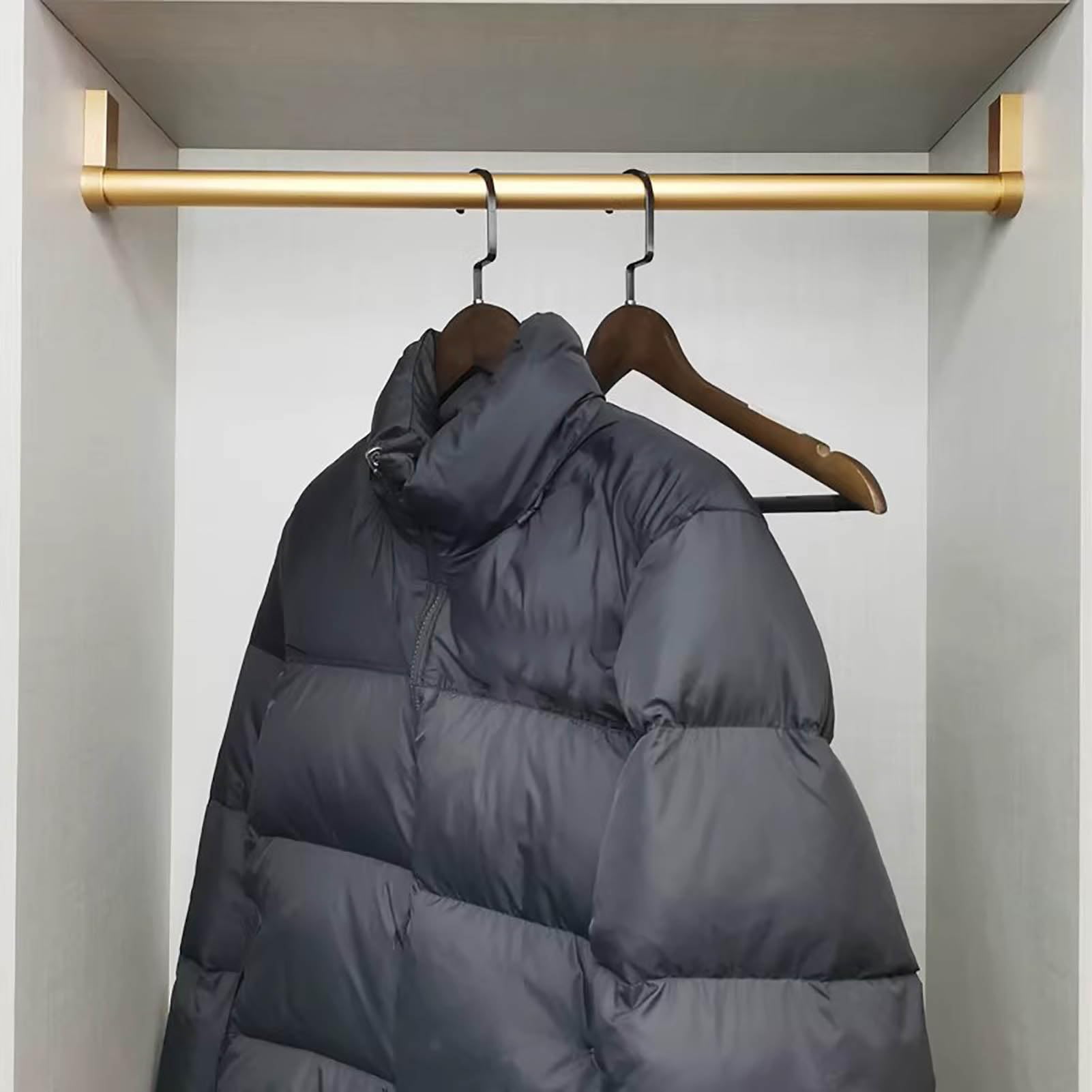 Asta Appendiabiti Asta Appendiabiti con Supporto, Finitura Oro Spazzolato, Appendiabiti Silenzioso per Armadio, Montaggio a Soffitto/Parete, 41 61 76 80 90 122 135 140 150 cm(94cm (37 in))