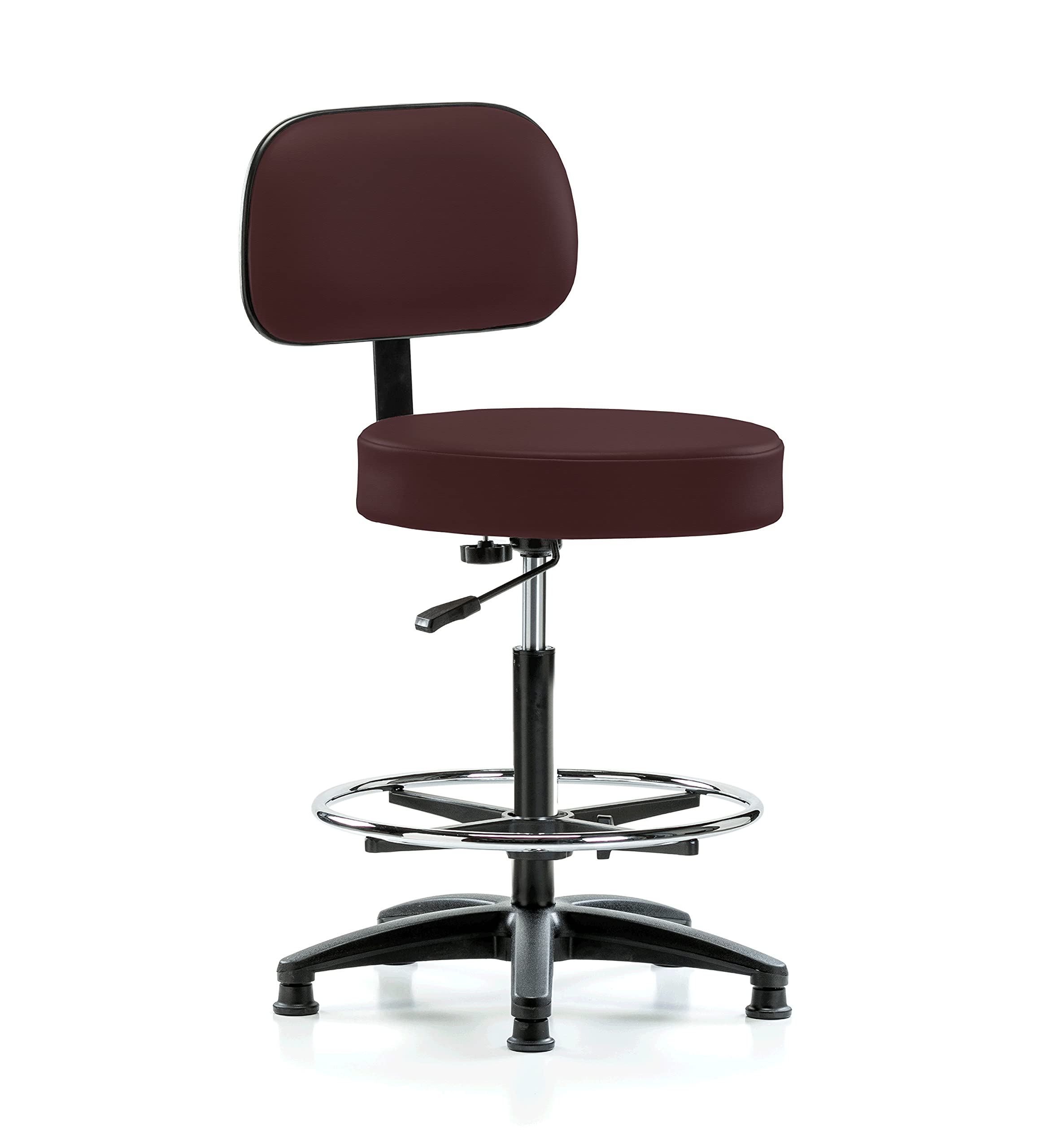Perch Basic Exam Stool with Foot Ring, Glides, 25-35", Burgundy Fabric