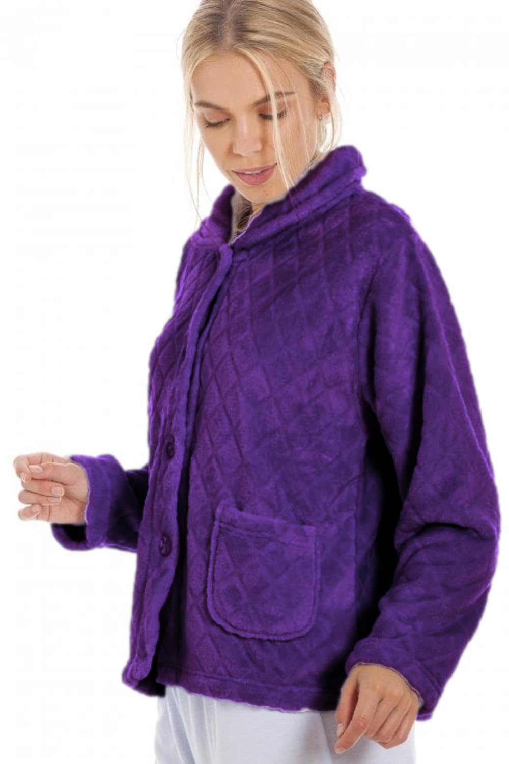 Camille Womens Supersoft Fleece Bed Jacket - Floral Print Luxury Collared Warm Sleep Top - Bouton up & Long Sleeved