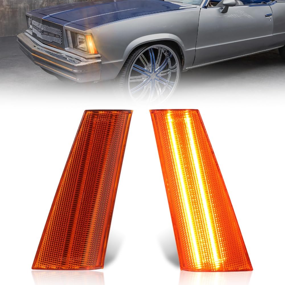 Front Side Marker Lights Housing Compatible with 1978-1979 GMC Caballero, 1978-1979 Chevro-let Malibu/El Camino, [DOT Certified] Turn Signal Marker Light Cover [No Bulbs], Clear Lens