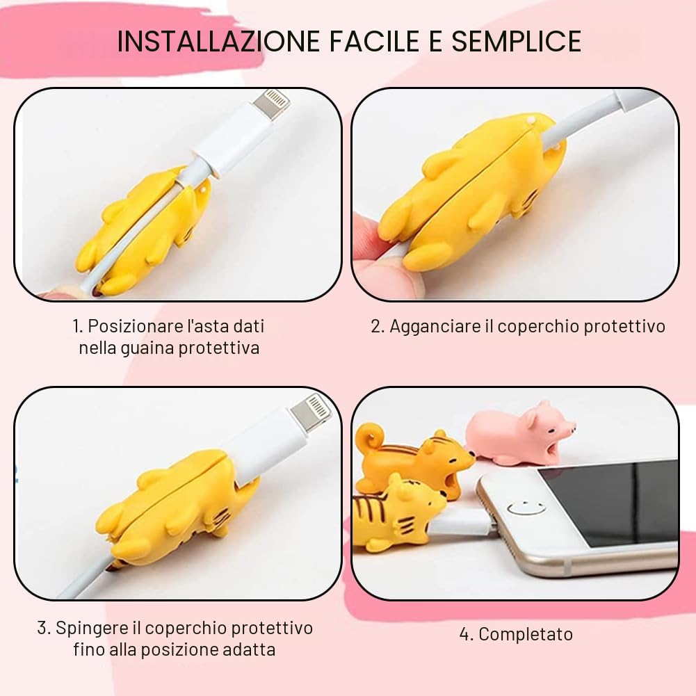 Salvacavi per caricabatterie,Protezione Cavo Animale,Cable Protector,Copertura Protettiva per Cavi,con Fascette,adatta per tutti i telefoni cellulari,7 pezzi