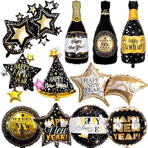2023 decorazioni per feste di Capodanno, nero e oro, striscioni per Capodanno, 11 palloncini in lattice stampati 2023, palloncini in pellicola per decorazioni per feste di Capodanno