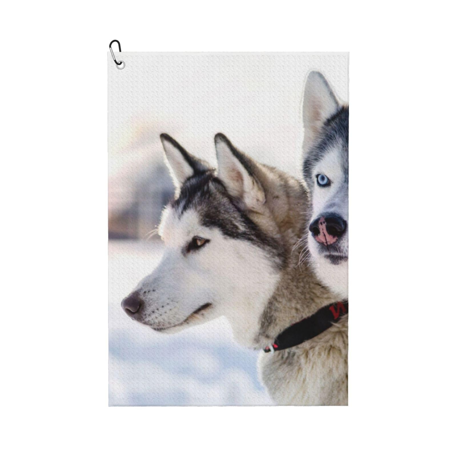 Hnnkloy Two Siberian Husky Dogs, 16x24 in Portable Waffle Golf Towels with Carabiner Clip for Golf Bag