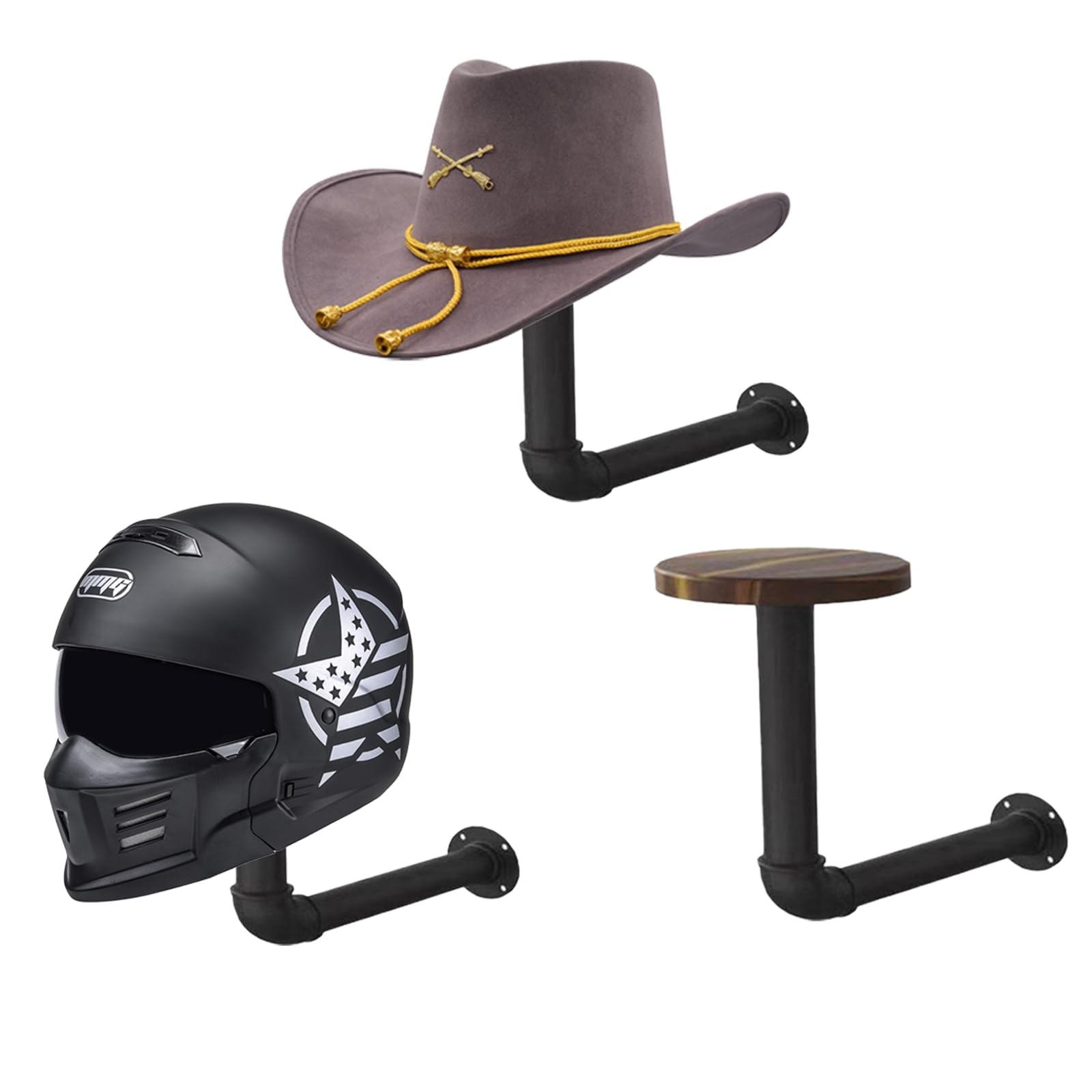 Motorcycle Helmet Holder,Helmet Holder Wall Mount Easy Storage for Motorcycle Helmets,Hats, Baseball and Rugby Helmets (Black 3-Pack)
